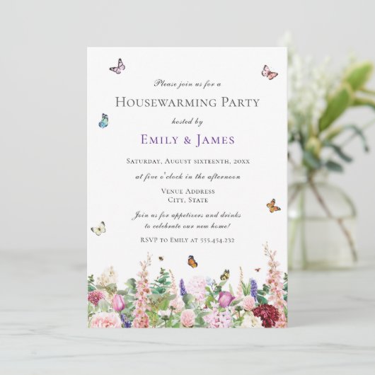 Elegant Bloemen Housewarming Party Kaart (Staand voorkant)