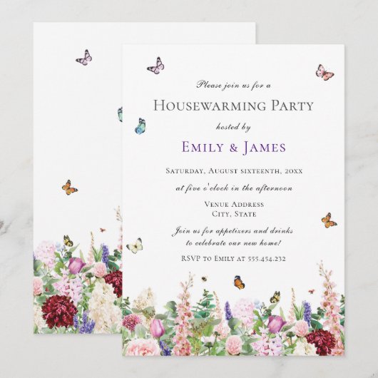 Elegant Bloemen Housewarming Party Kaart (Voorkant / Achterkant)