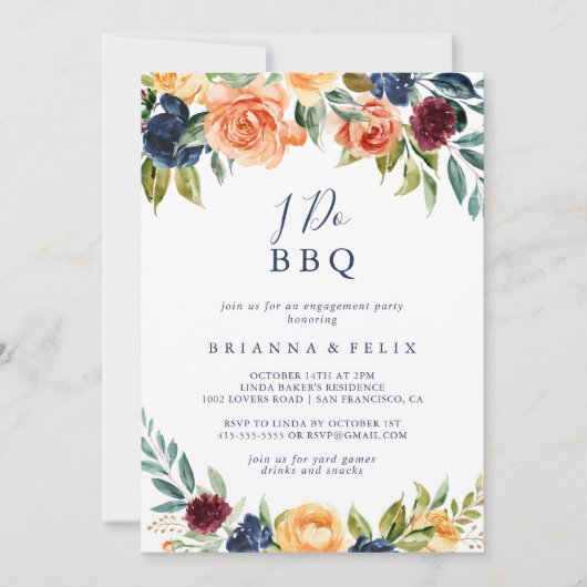 Elegant Bloemen Ik doe BBQ Verlovingsfeest Kaart (Voorkant)