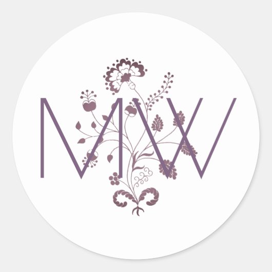 Elegant Bloemen Initialen Monogram Framboos Ronde Sticker (Voorkant)