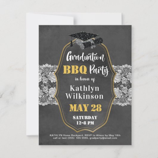 Elegant Bloemen  Kant 3 Foto Afstuderen Kaart (Voorkant)