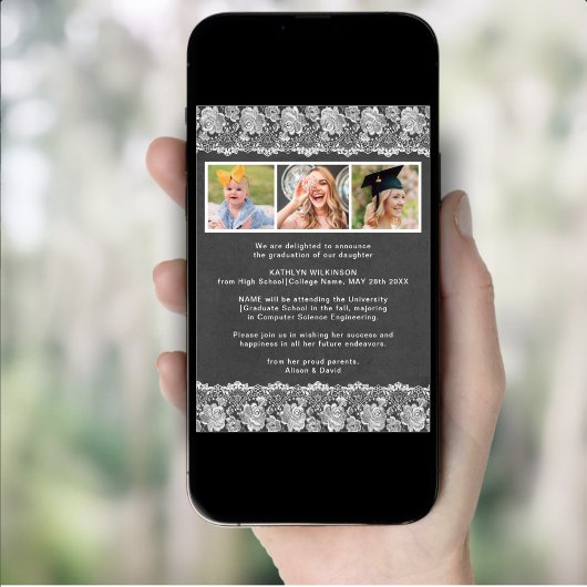 Elegant Bloemen  Kant 3 Foto Afstuderen Kaart