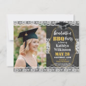 Elegant Bloemen Kant 4 Foto Afstuderen BBQ Party Kaart (Voorkant)