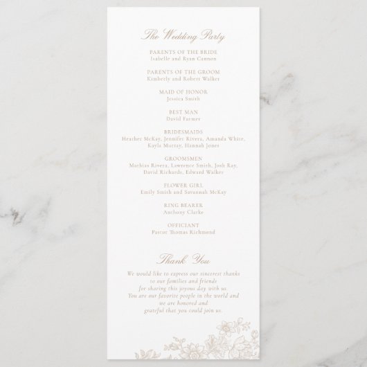 Elegant Bloemen Kant Beige Trouwprogramma Programmakaart (Achterkant)