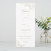 Elegant Bloemen Kant Beige Trouwprogramma Programmakaart (Staand voorkant)