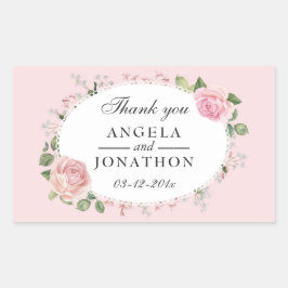 Elegant Bloemen Kant Bord Roze Bruiloft Dank u Rechthoekige Sticker