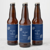 Elegant Bloemen Kant op Marine Blauw Bruiloft Bier Etiket (Flessen)