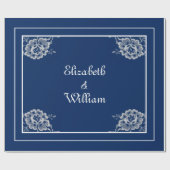 Elegant Bloemen Kant op Marine Blauw Bruiloft Cadeaupapier (Vlak)