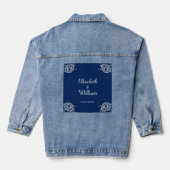 Elegant Bloemen Kant op Marine Blauw Bruiloft Denim Jacket (Achterkant)