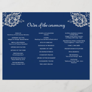 Elegant Bloemen Kant op Marine Blauw Bruiloft Flyer
