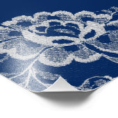 Elegant Bloemen Kant op Marine Blauw Bruiloft Foto Afdruk (Hoek)