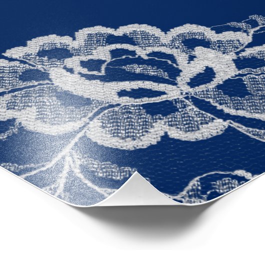 Elegant Bloemen Kant op Marine Blauw Bruiloft Foto Afdruk (Hoek)