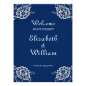 Elegant Bloemen Kant op Marine Blauw Bruiloft Foto Afdruk (Voorkant)