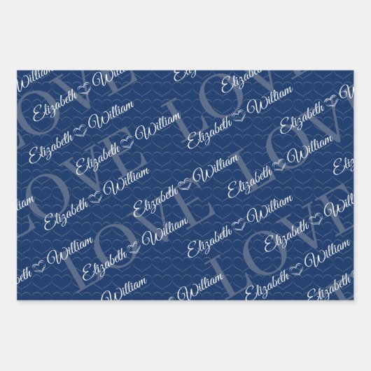 Elegant Bloemen Kant op Marine Blauw Bruiloft Inpakpapier Vel (Voorkant 2)