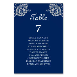 Elegant Bloemen Kant op Marine Blauw Bruiloft Kaart