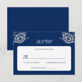Elegant Bloemen Kant op Marine Blauw Bruiloft RSVP Kaartje