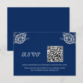 Elegant Bloemen Kant op Marine Blauw Bruiloft RSVP Kaartje