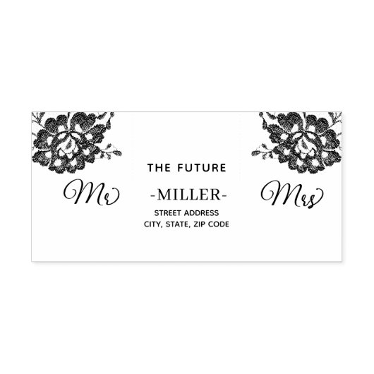 Elegant Bloemen Kant op Marine Blauw Bruiloft Rubberstempel (Afrduk)