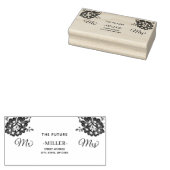 Elegant Bloemen Kant op Marine Blauw Bruiloft Rubberstempel (Gestempeld)