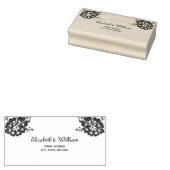 Elegant Bloemen Kant op Marine Blauw Bruiloft Rubberstempel (Gestempeld)