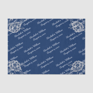 Elegant Bloemen Kant op Marine Blauw Bruiloft Tissuepapier