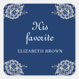 Elegant Bloemen Kant op Marine Blauw Bruiloft Vierkante Sticker