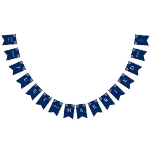 Elegant Bloemen Kant op Marine Blauw Bruiloft Vlaggetjes