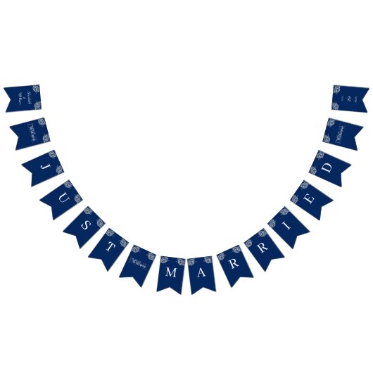 Elegant Bloemen Kant op Marine Blauw Bruiloft Vlaggetjes (Alle)