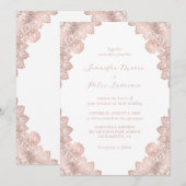 Elegant Bloemen Kant Roos Gouden Bruiloft Uitnodig Kaart (Voorkant / Achterkant)