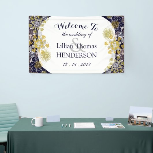 Elegant Bloemen Kant Zilver Goud Bruiloft Partij Spandoek (Beurs)