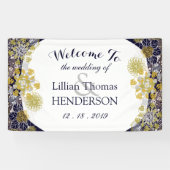 Elegant Bloemen Kant Zilver Goud Bruiloft Partij Spandoek (Horizontaal)