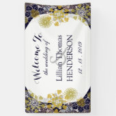 Elegant Bloemen Kant Zilver Goud Bruiloft Partij Spandoek (Verticaal)