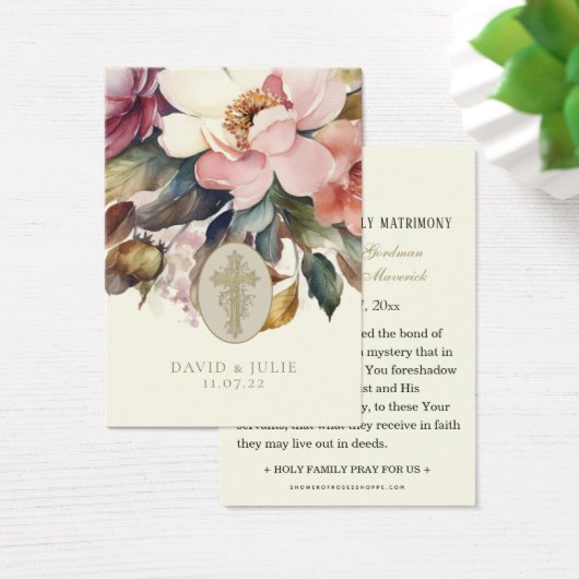 Elegant Bloemen Katholiek Bruiloft Gebed Kaart (Bureau)