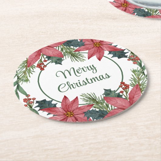 Elegant Bloemen Kerstmis Bruiloft Rode Poinsettia Ronde Kartonnen Onderzetter (Gebogen)