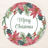 Elegant Bloemen Kerstmis Bruiloft Rode Poinsettia Ronde Kartonnen Onderzetter (Voorkant)