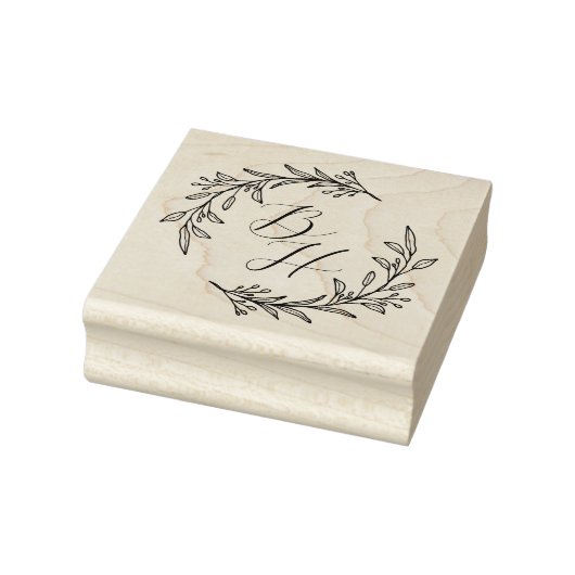 Elegant Bloemen Krans Bruiloft Monogram Rubberstempel (Stempel)