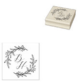 Elegant Bloemen Krans Bruiloft Monogram Rubberstempel (Gestempeld)