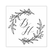 Elegant Bloemen Krans Bruiloft Monogram Rubberstempel (Afrduk)