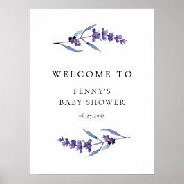 Elegant Bloemen Lavendel Baby shower Welkom Poster