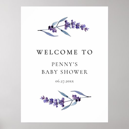 Elegant Bloemen Lavendel Baby shower Welkom Poster (Voorkant)