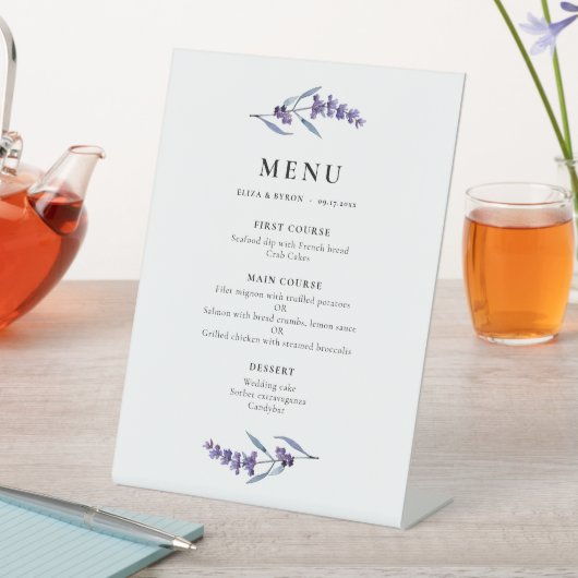 Elegant Bloemen Lavendel Menu Reclamebord Met Voetstuk (Insitu)