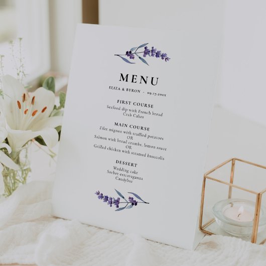 Elegant Bloemen Lavendel Menu Reclamebord Met Voetstuk