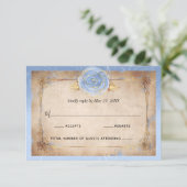 Elegant Bloemen Licht Blauw Roos Goud Rustieke Bru RSVP Kaartje (Staand voorkant)