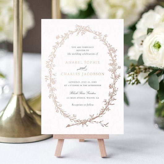 Elegant Bloemen Lijst Botanische Bruiloft Folie Uitnodiging