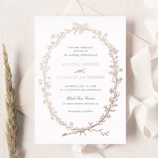 Elegant Bloemen Lijst Botanische Bruiloft Folie Uitnodiging