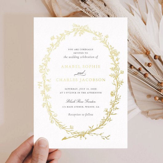 Elegant Bloemen Lijst Botanische Bruiloft Folie Uitnodiging