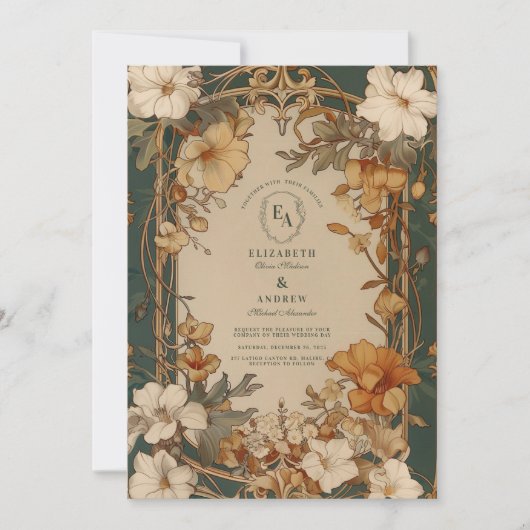 Elegant  Bloemen Lijst Bruiloft Kaart (Voorkant)