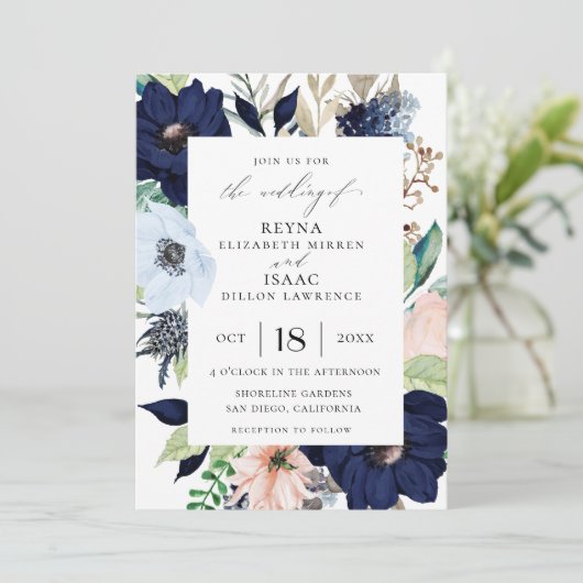 Elegant Bloemen Lijst Bruiloft Kaart (Staand voorkant)