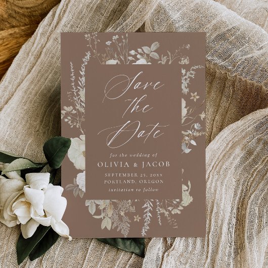 Elegant  Bloemen Lijst Bruin Bruiloft Save The Date