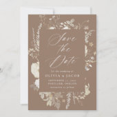 Elegant  Bloemen Lijst Bruin Foto Bruiloft Save The Date (Voorkant)
